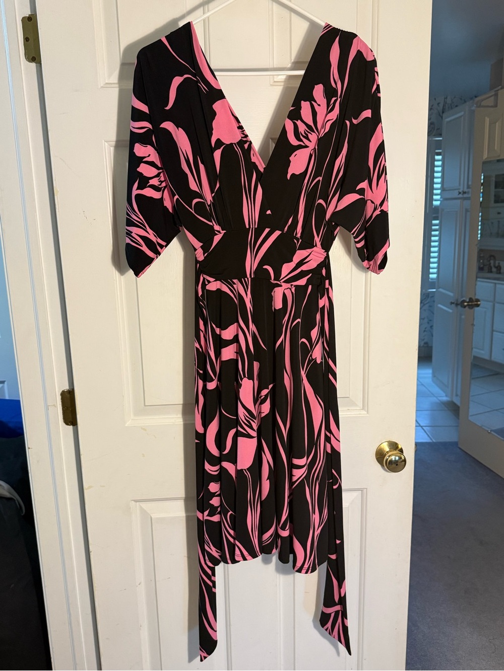 Black & Pink Floral Wrap Dress